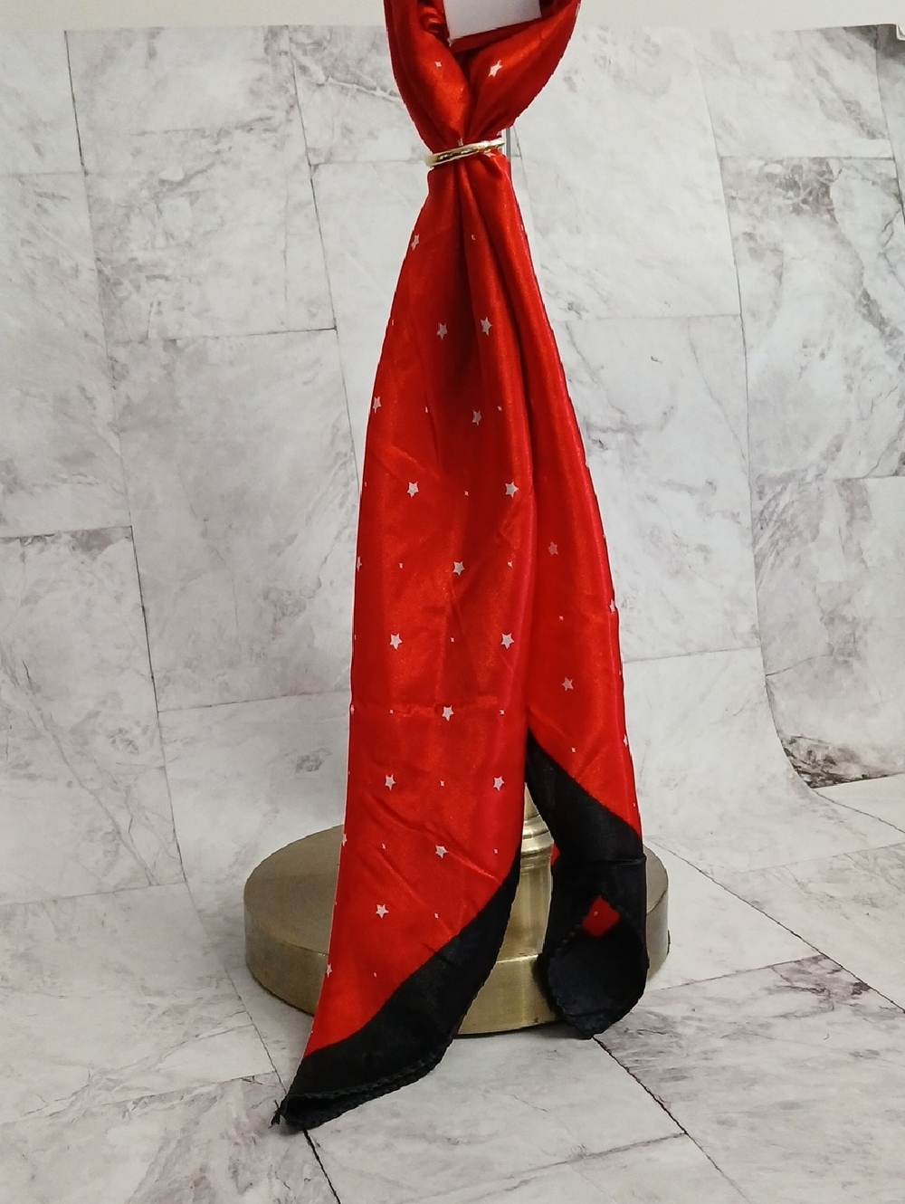 Red Star Print Satin Hair Scarf,  Versatile - Neck Scarf Or Purse Scarf
